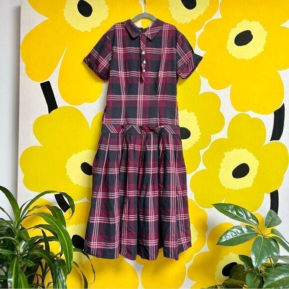 Vintage MCM 1960s Teen Girl’s Plum Plaid Pleated Drop Waist Dress - Picture 2 of 3